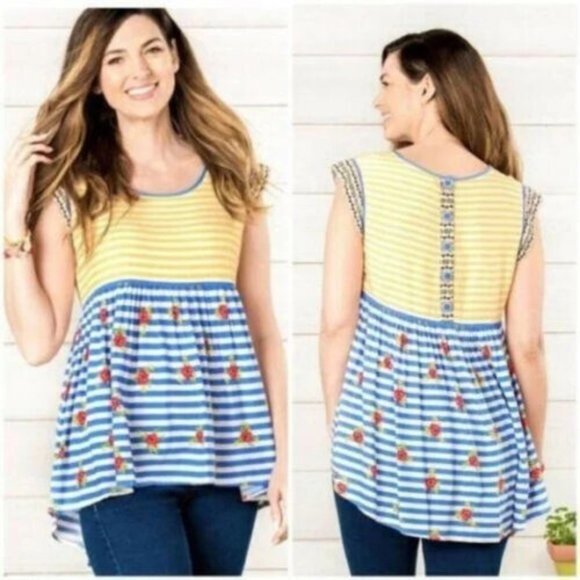 Matilda Jane ON MY MIND Top Striped Embellished Blouse‎ Peasant Women S M NWT - Picture 1 of 10